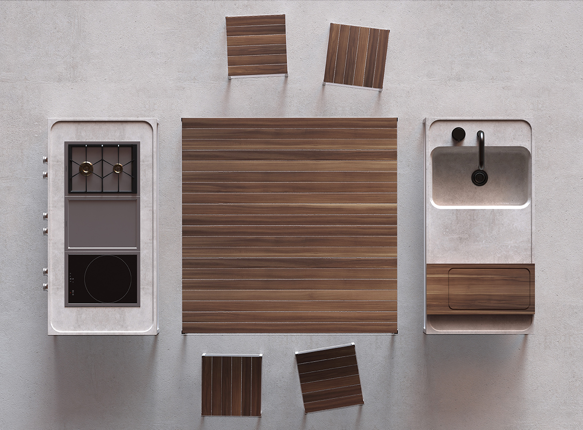 Terrenere outdoor kitchen，Characteristics of Modernism，absolute form，Rural and organic design，Concrete outdoor kitchen system，