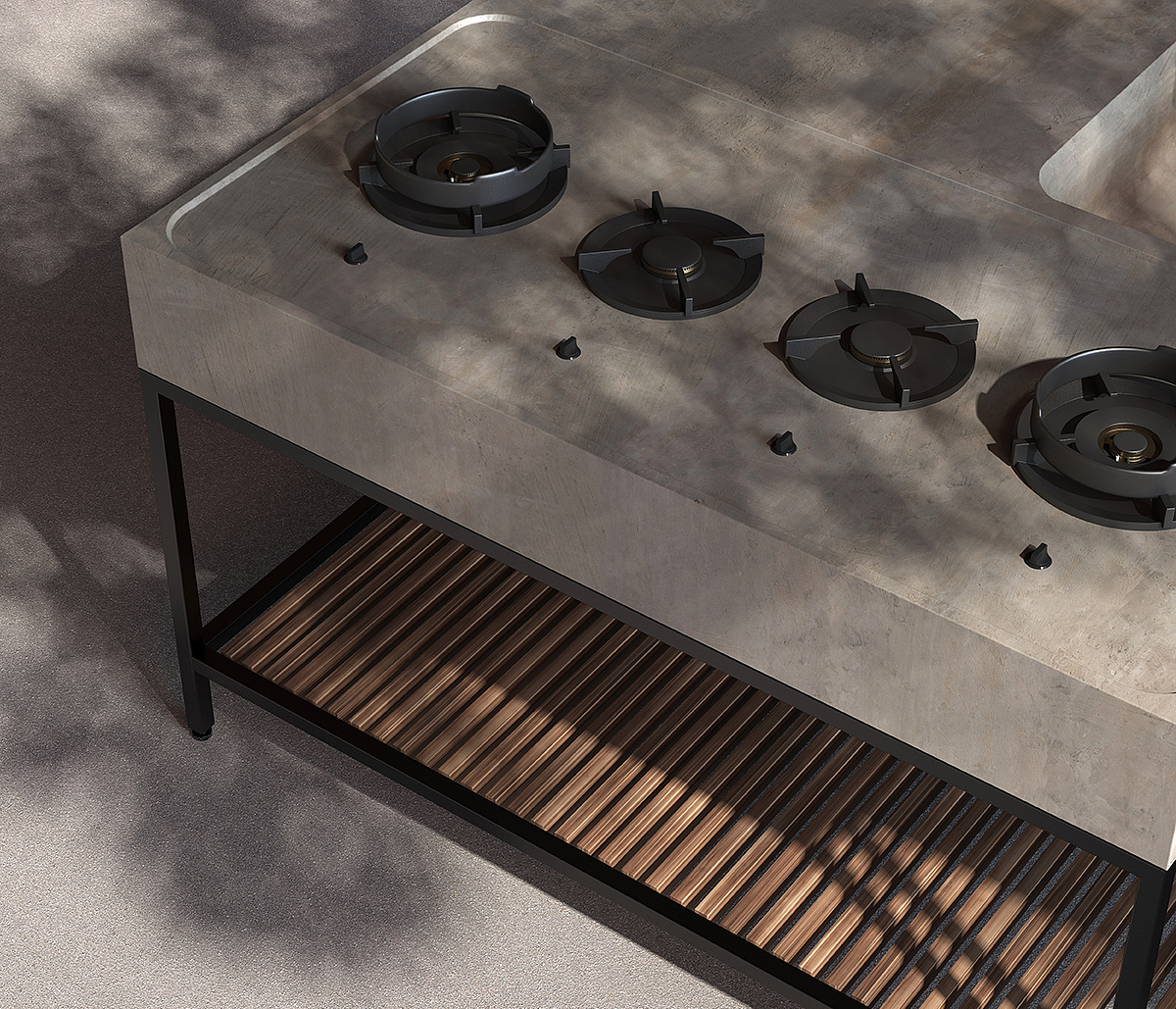 Terrenere outdoor kitchen，Characteristics of Modernism，absolute form，Rural and organic design，Concrete outdoor kitchen system，