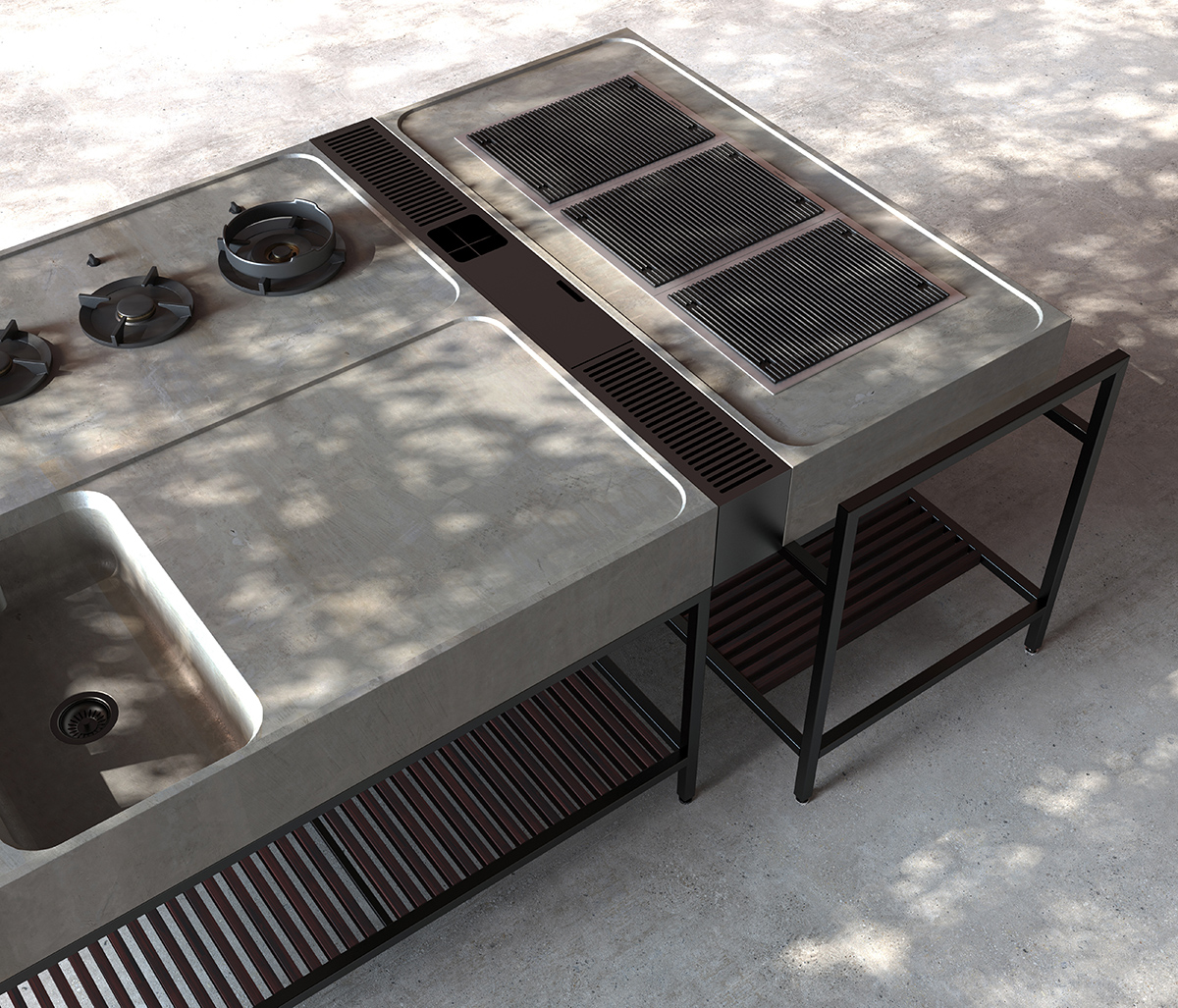 Terrenere outdoor kitchen，Characteristics of Modernism，absolute form，Rural and organic design，Concrete outdoor kitchen system，