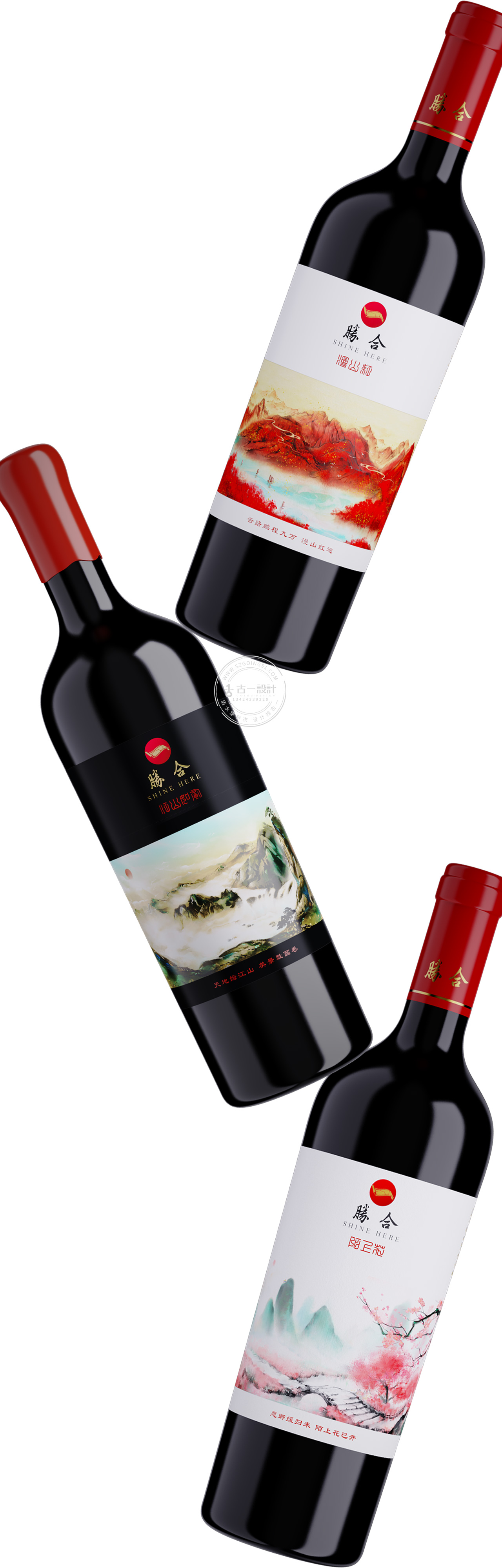 Red wine packaging design，Gu Yi design，Red wine label design，Red wine gift box design，