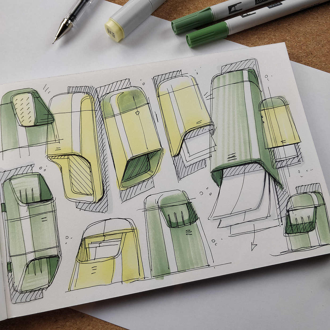 Design sketch，Design hand drawn，illustration，Marker performance chart，
