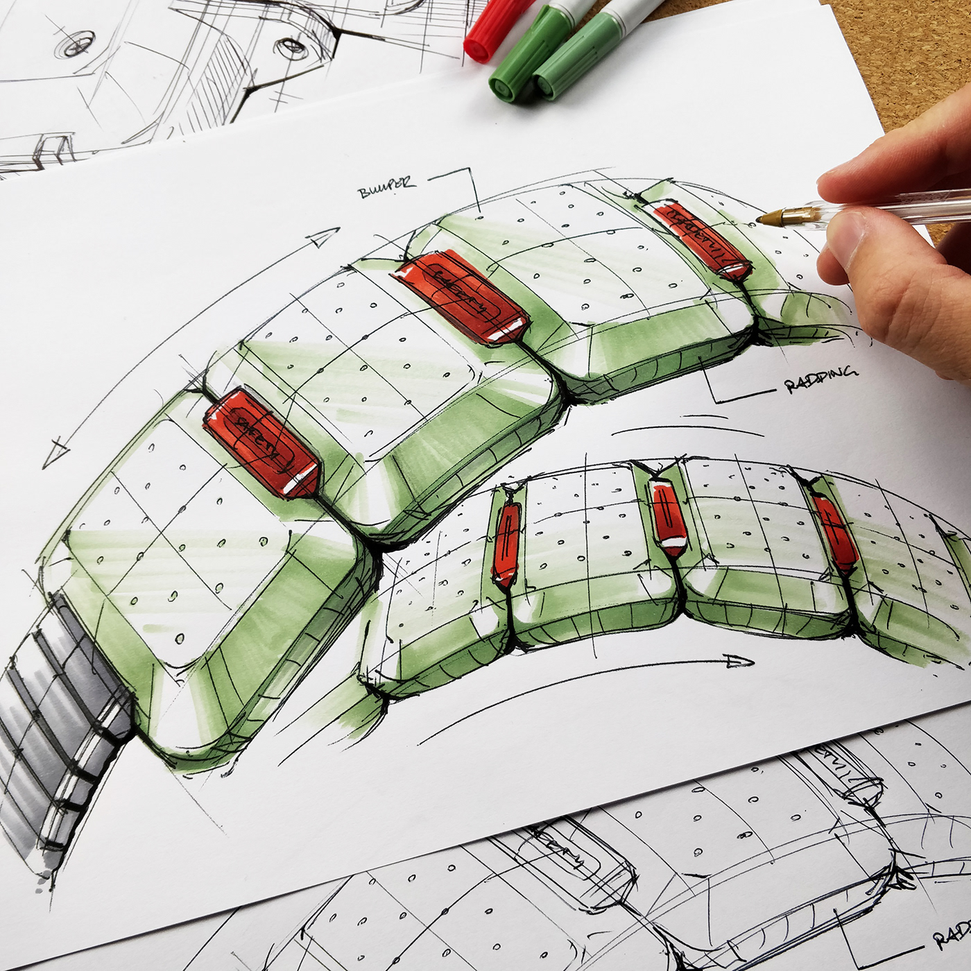 Design sketch，Design hand drawn，illustration，Marker performance chart，