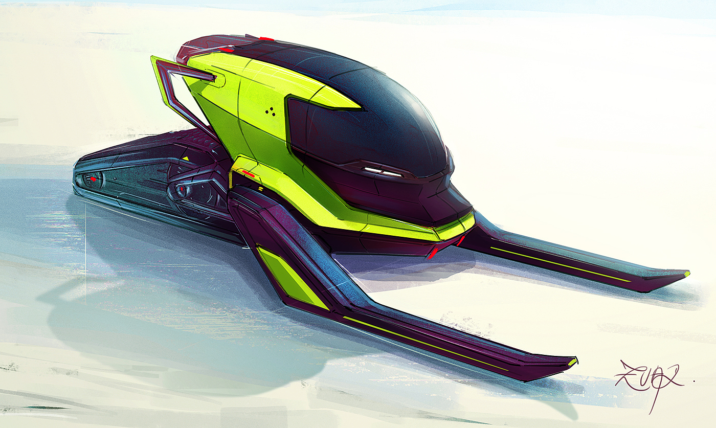 Snowmobile，Hand drawn，draft，conceptual design，vehicle，