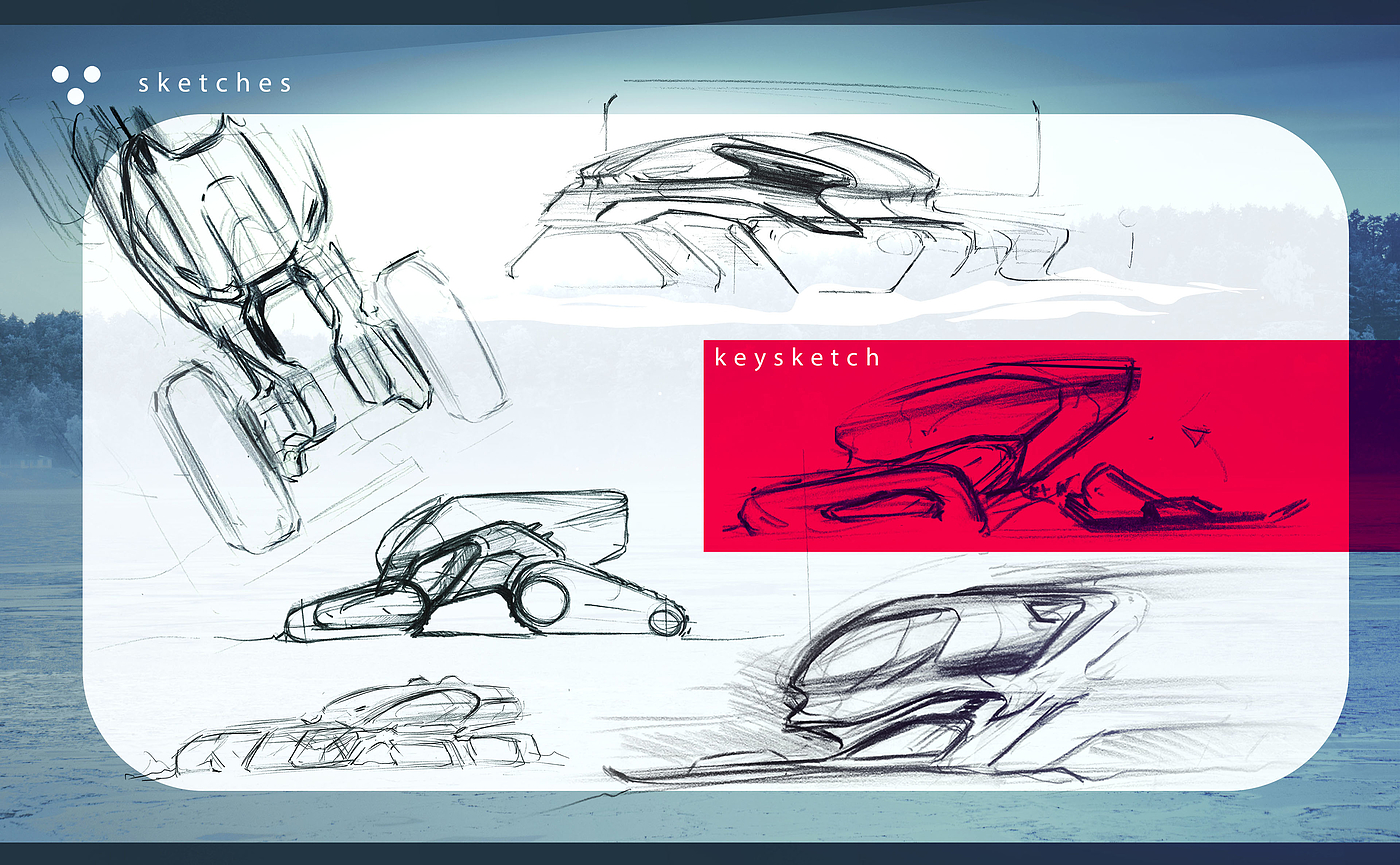 Snowmobile，Hand drawn，draft，conceptual design，vehicle，