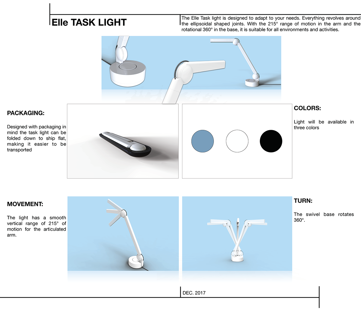 household electrical appliances，Desk lamp，360 ° rotating base，215 ° motion arm，