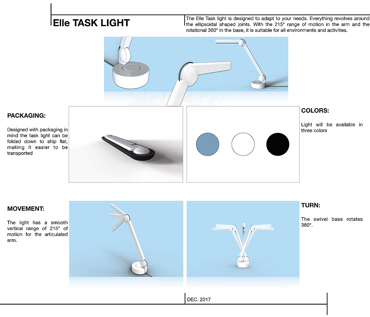 household electrical appliances，Desk lamp，360 ° rotating base，215 ° motion arm，