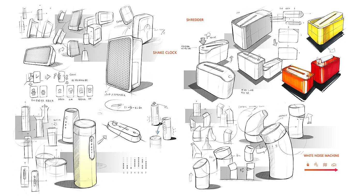 industrial design，human-computer interaction，Office products，lamp，shredder，office，