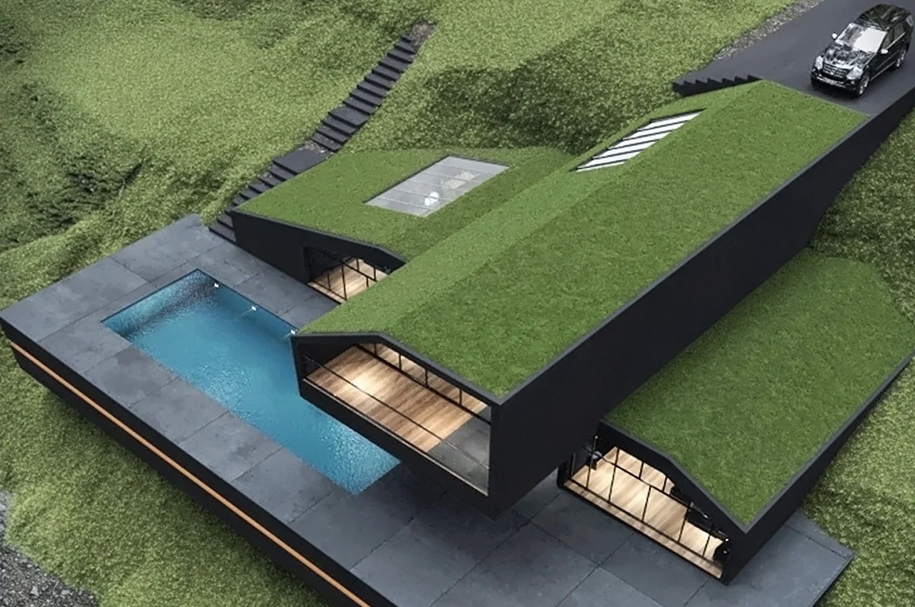 Hill House，Green roof，villa，Architectural design，