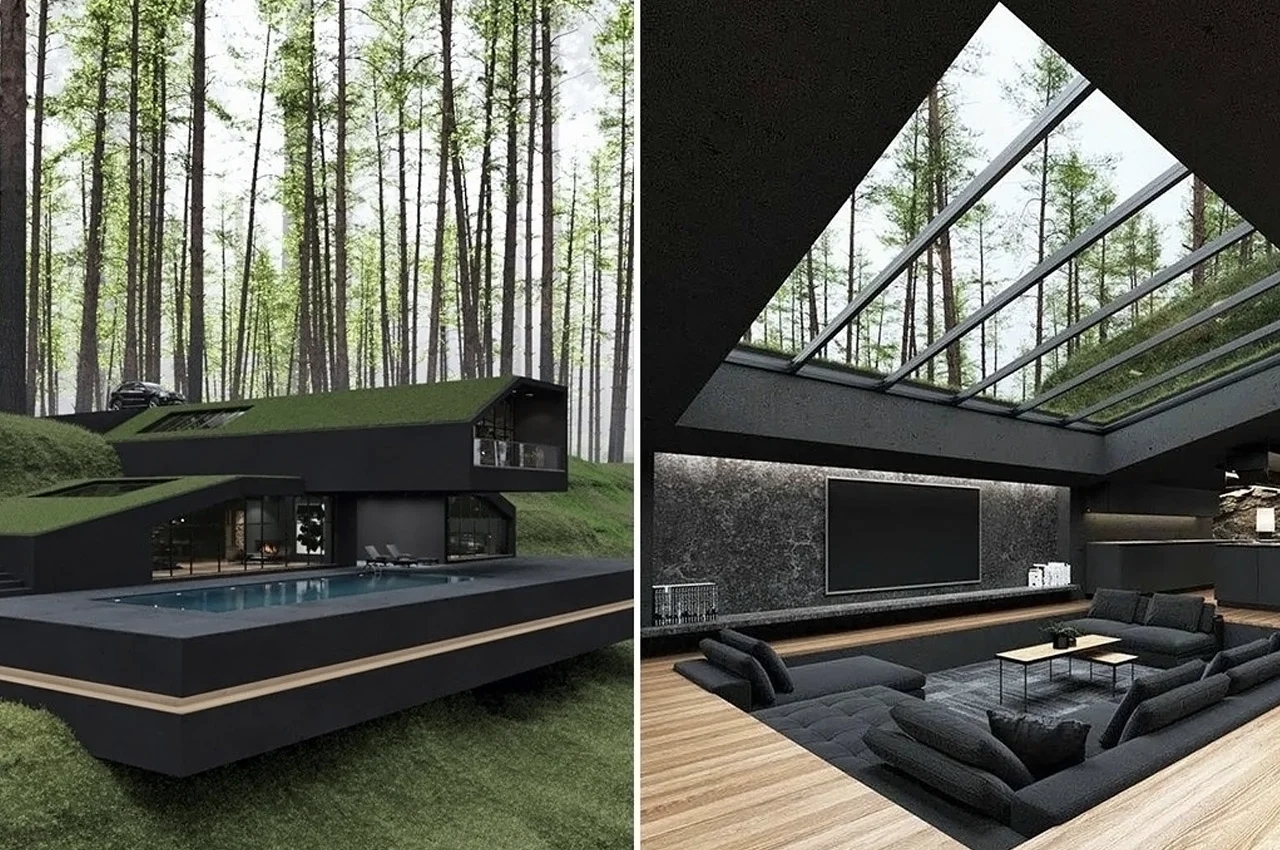 Hill House，Green roof，villa，Architectural design，