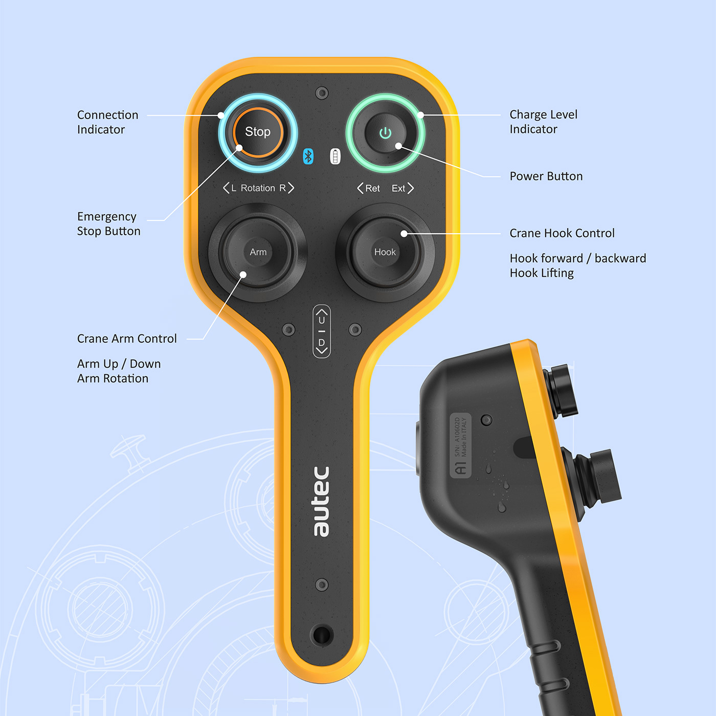 M. Namayandegi，Crane remote control，Ergonomics，security，Light weight，Safety touch sensor，