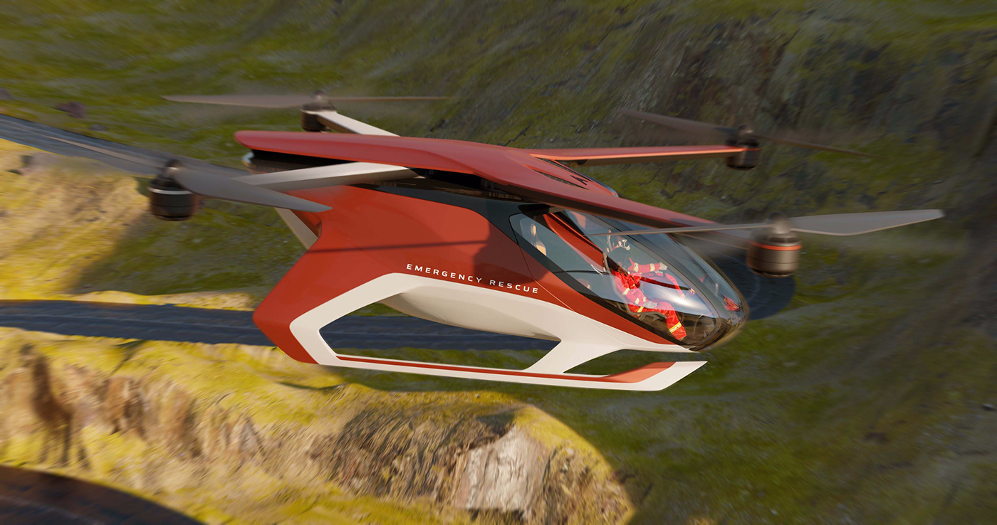 Aerocraft，Aircraft Rescue，Four axis，industrial design，