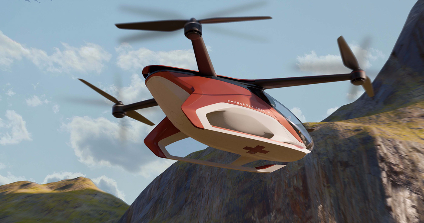 Aerocraft，Aircraft Rescue，Four axis，industrial design，