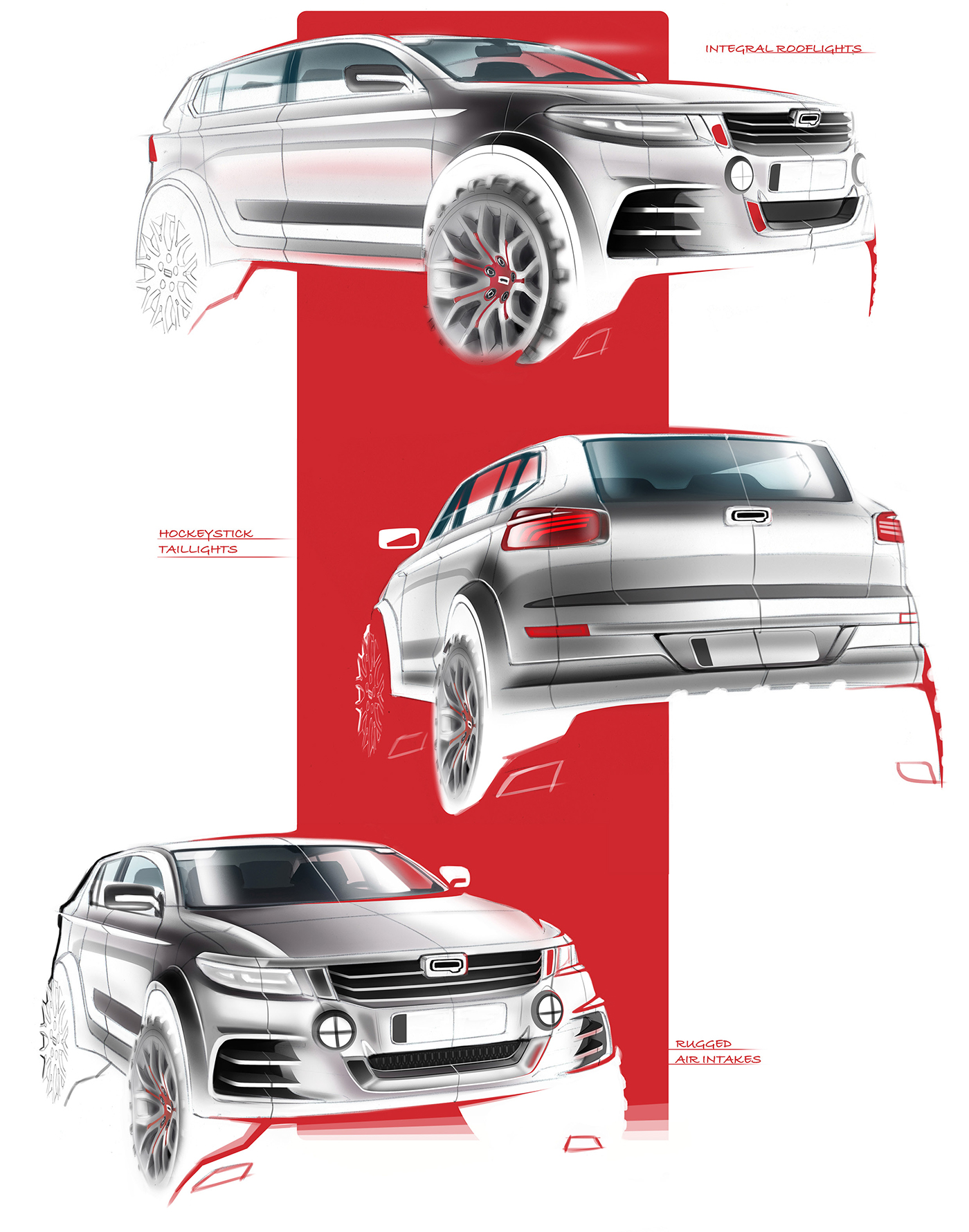 QOROS，suv，Automobile design，Hand drawn，draft，