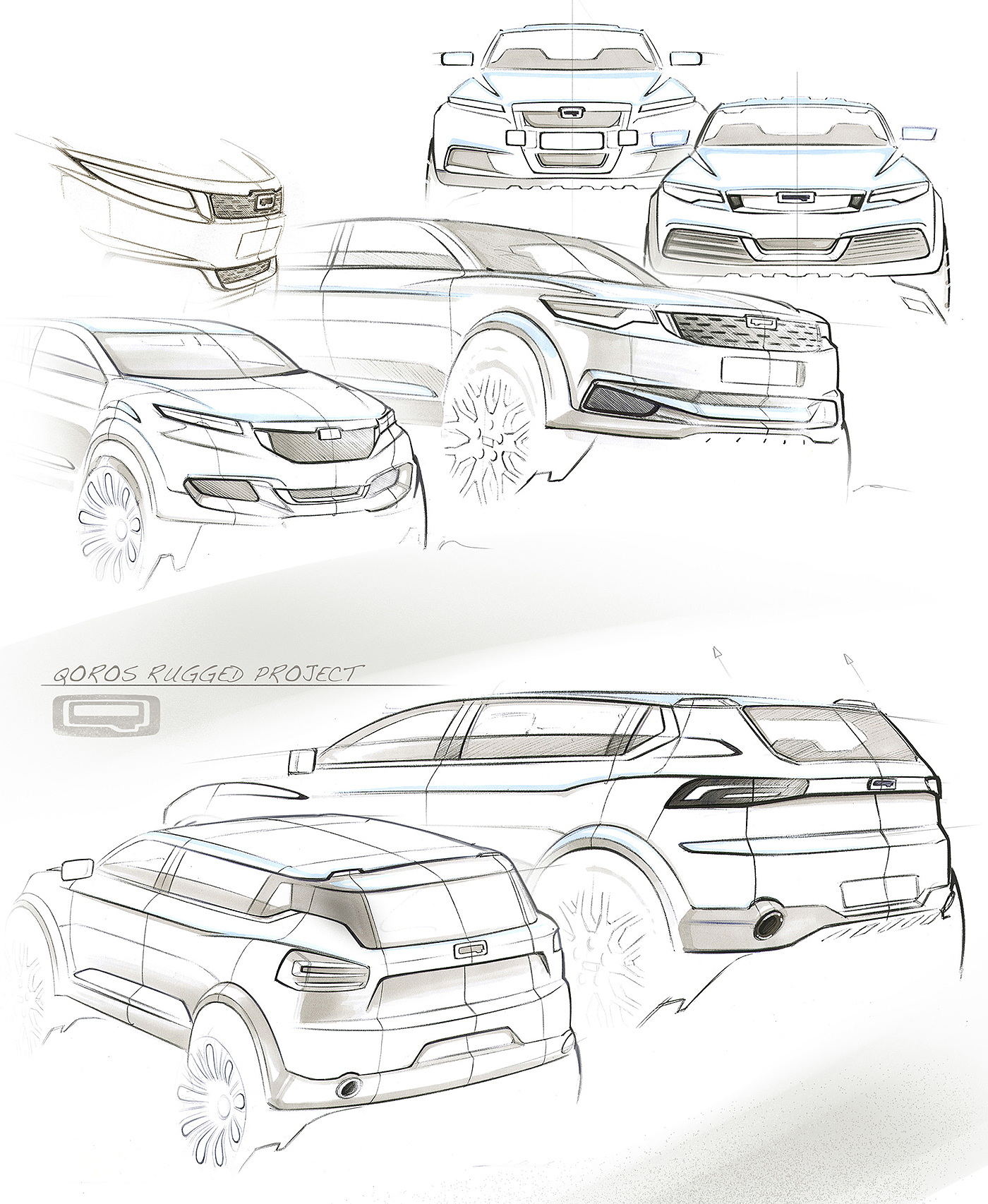 QOROS，suv，Automobile design，Hand drawn，draft，