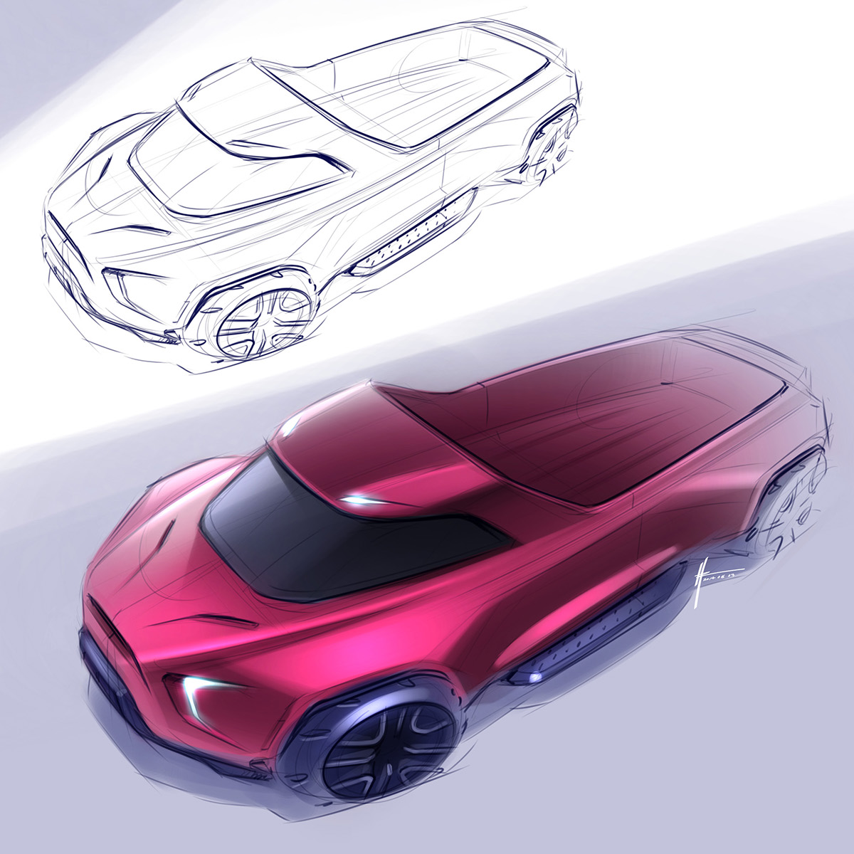 Hudson Rio，Hand drawn，Sketch，draft，favourite，selected，photoshop，ps，Automobile design，Render，