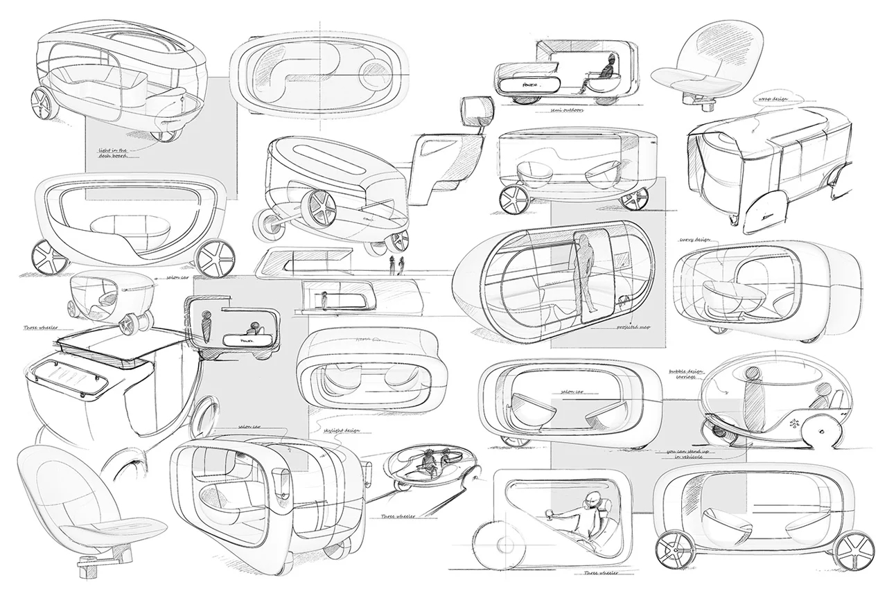 Driverless，automobile，industrial design，Three wheel experience cabin，