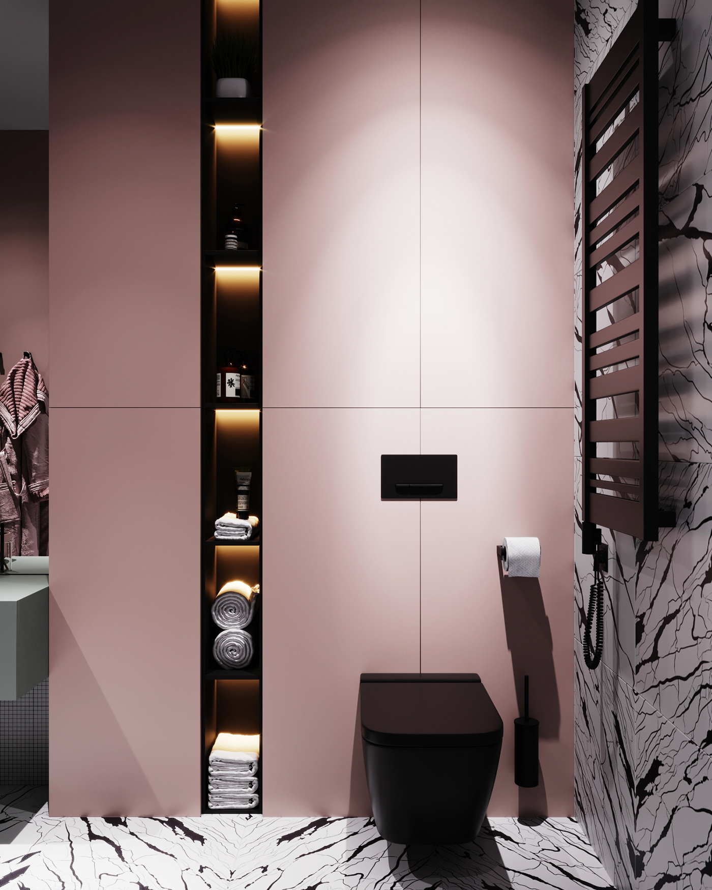 Shower Room，Interior design，Pink，