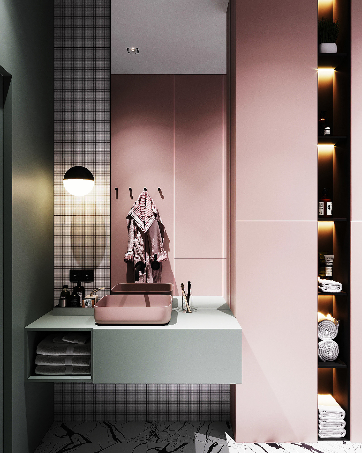 Shower Room，Interior design，Pink，