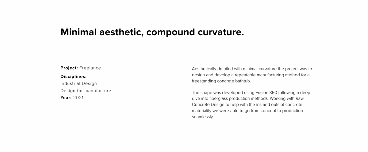 Barnaby Ward，Concrete bathtub，Concrete design，Repeatable manufacturing，glass fibre，Fusion 360，Detail design，