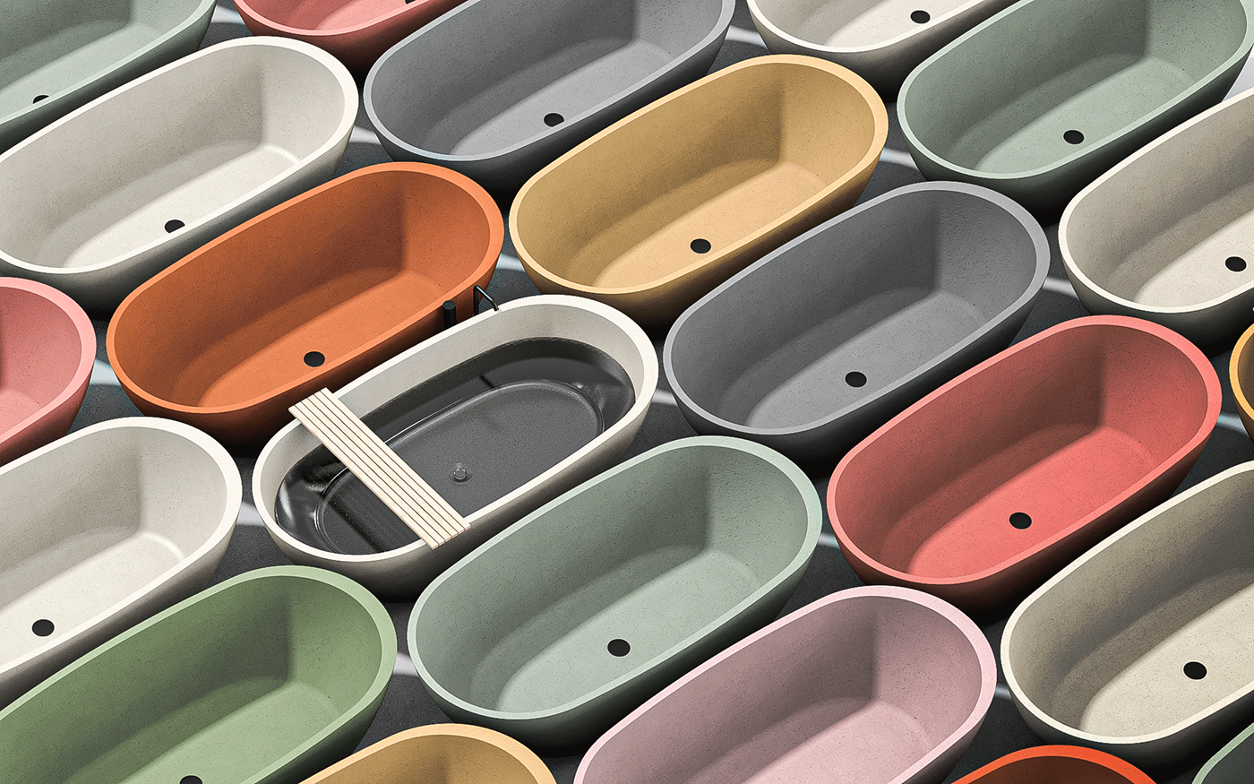 Barnaby Ward，Concrete bathtub，Concrete design，Repeatable manufacturing，glass fibre，Fusion 360，Detail design，