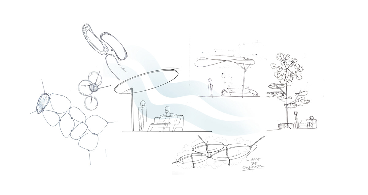 cloud，environmental design，Microclimate，Suspension device，Urban cooling，