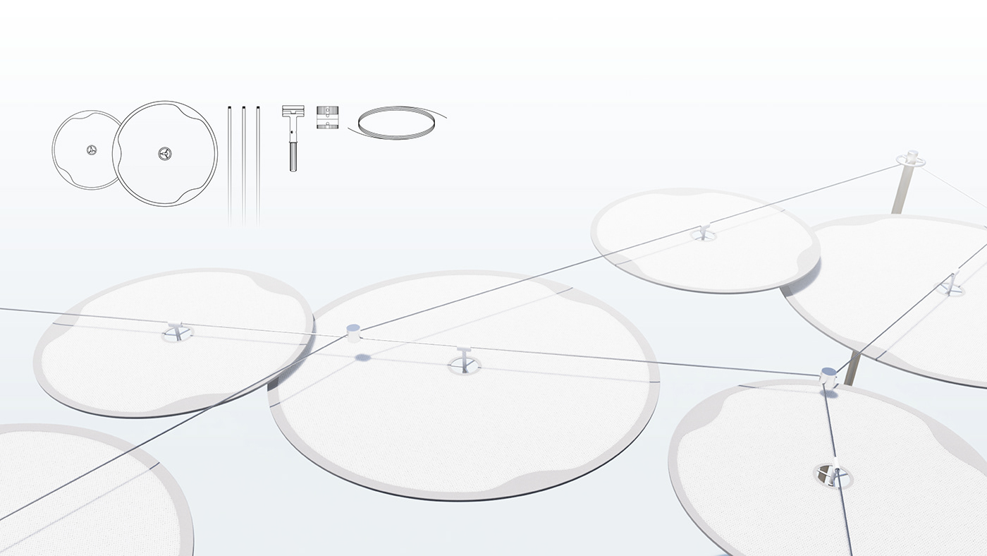 cloud，environmental design，Microclimate，Suspension device，Urban cooling，