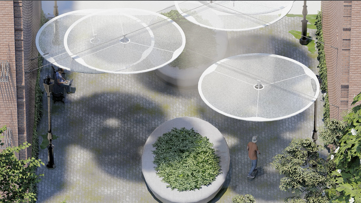 cloud，environmental design，Microclimate，Suspension device，Urban cooling，