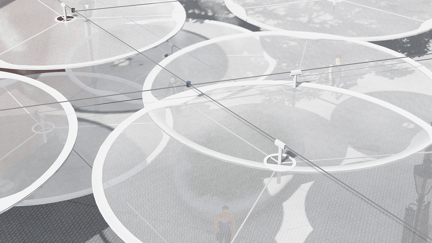 cloud，environmental design，Microclimate，Suspension device，Urban cooling，