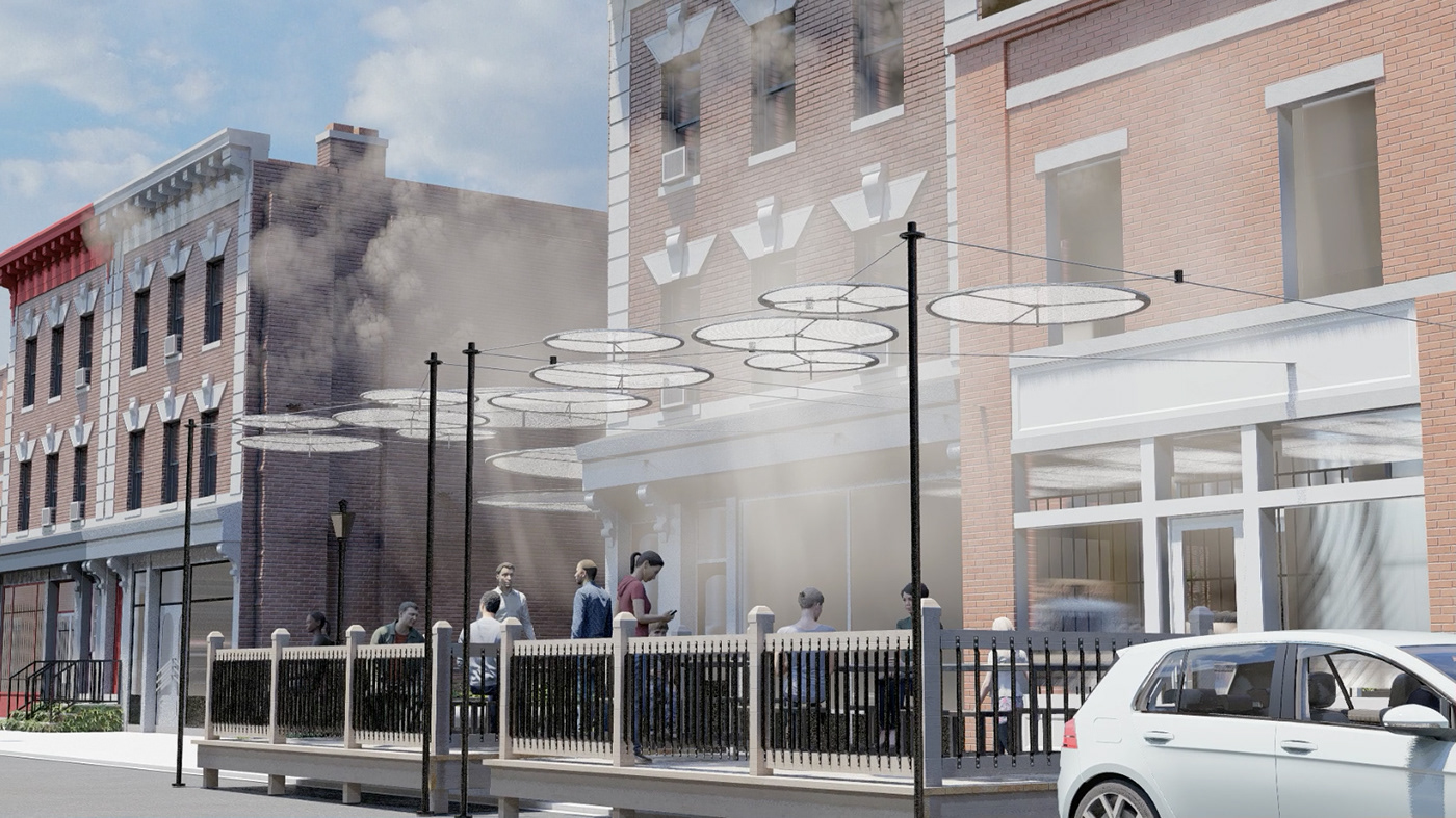 cloud，environmental design，Microclimate，Suspension device，Urban cooling，