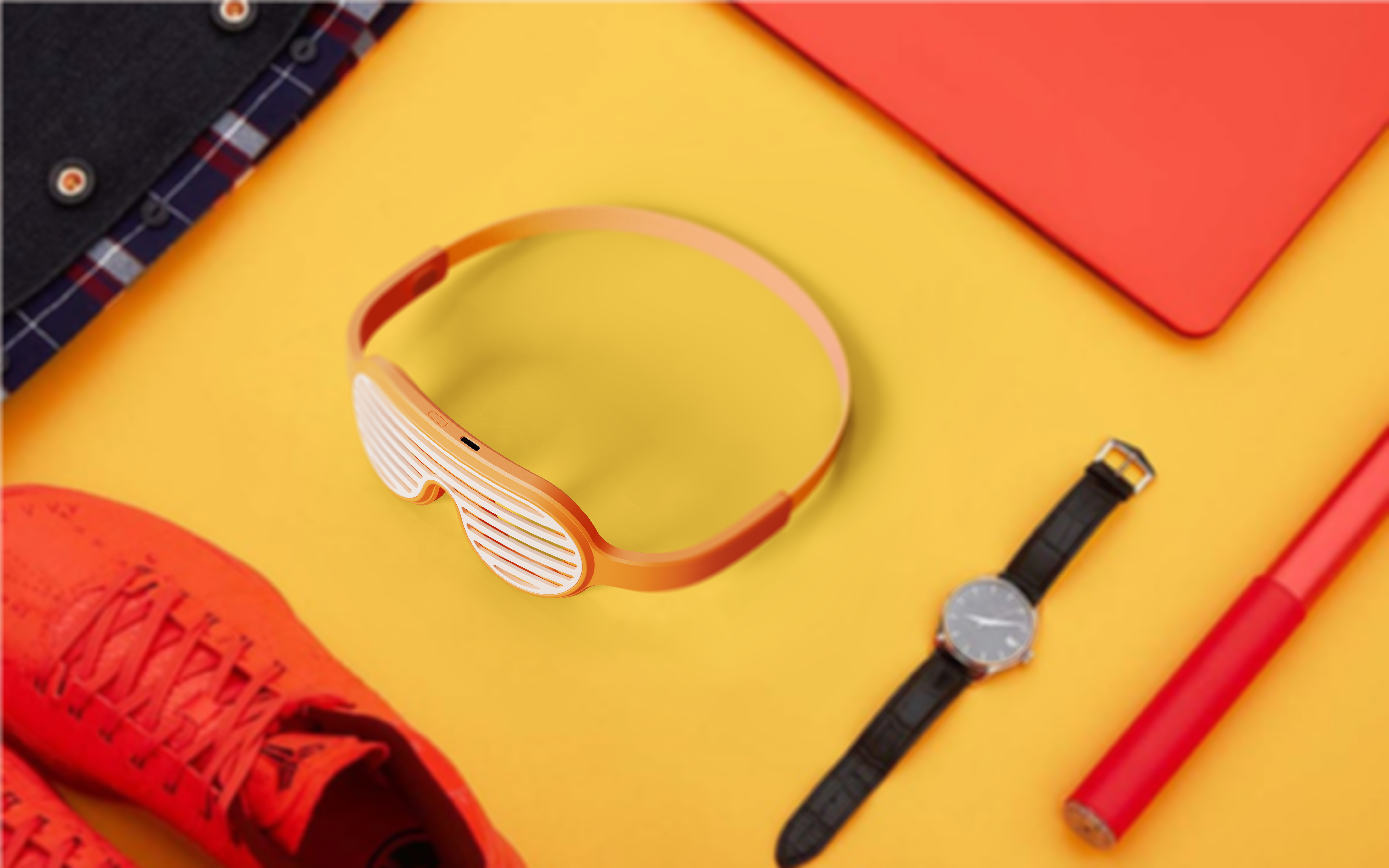 Eye hot compress，visualization，Massage the temples，Hip hop underground wind，Grid glasses，Shutter，Cyberpunk，