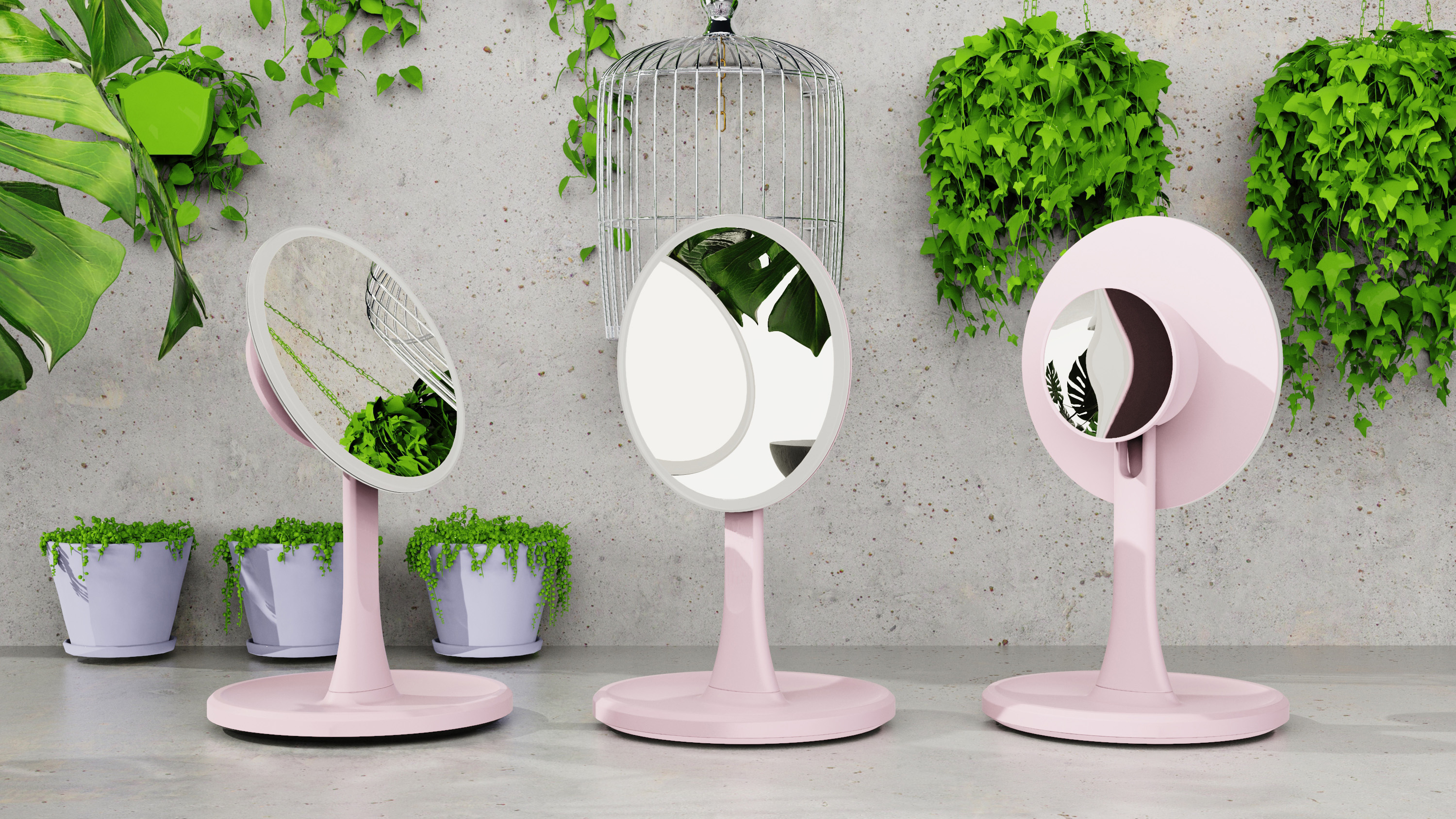 mirror，Cosmetic mirror，girl student，Pink，