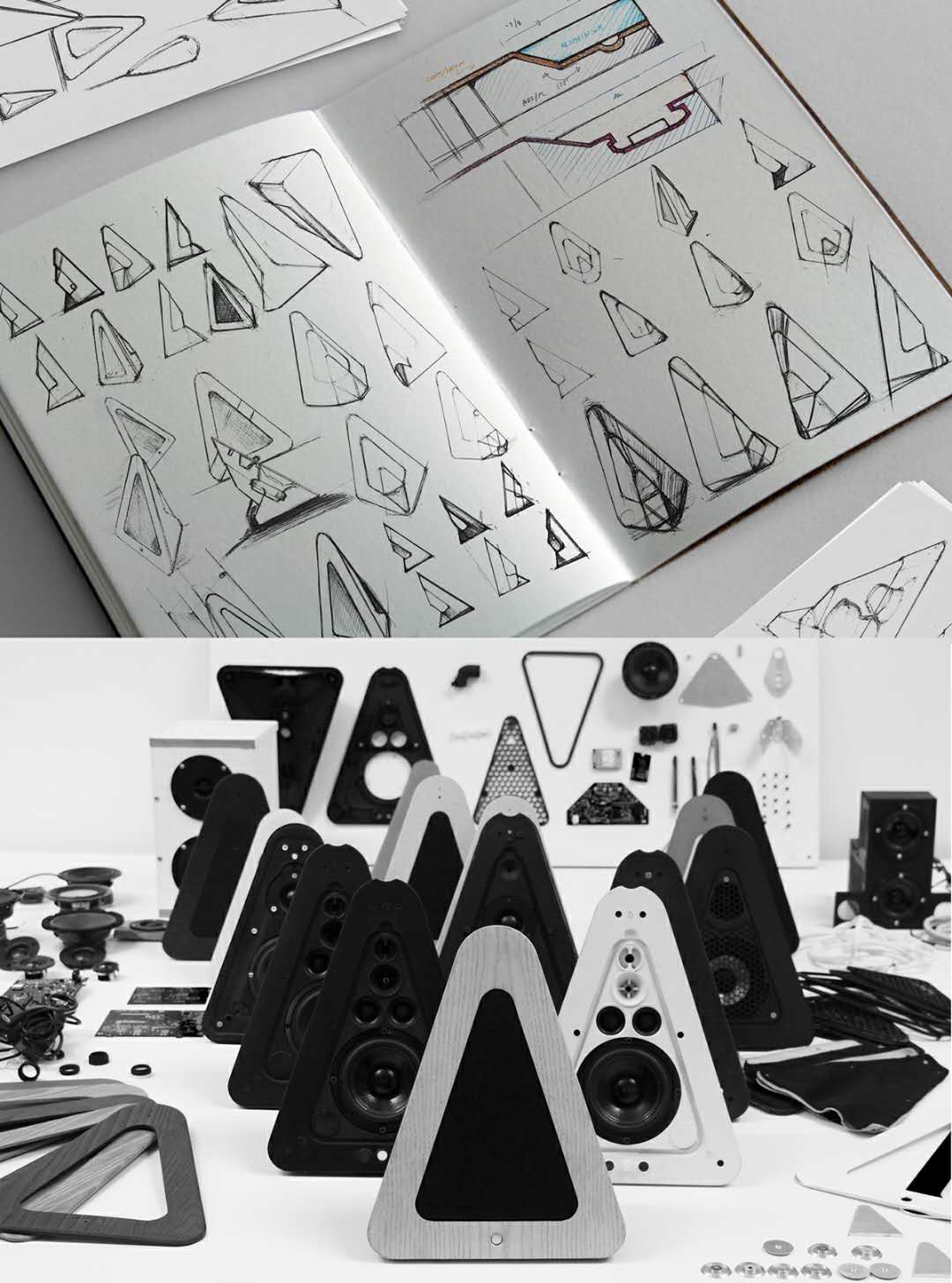 Black white，high fidelity，speaker，product design，