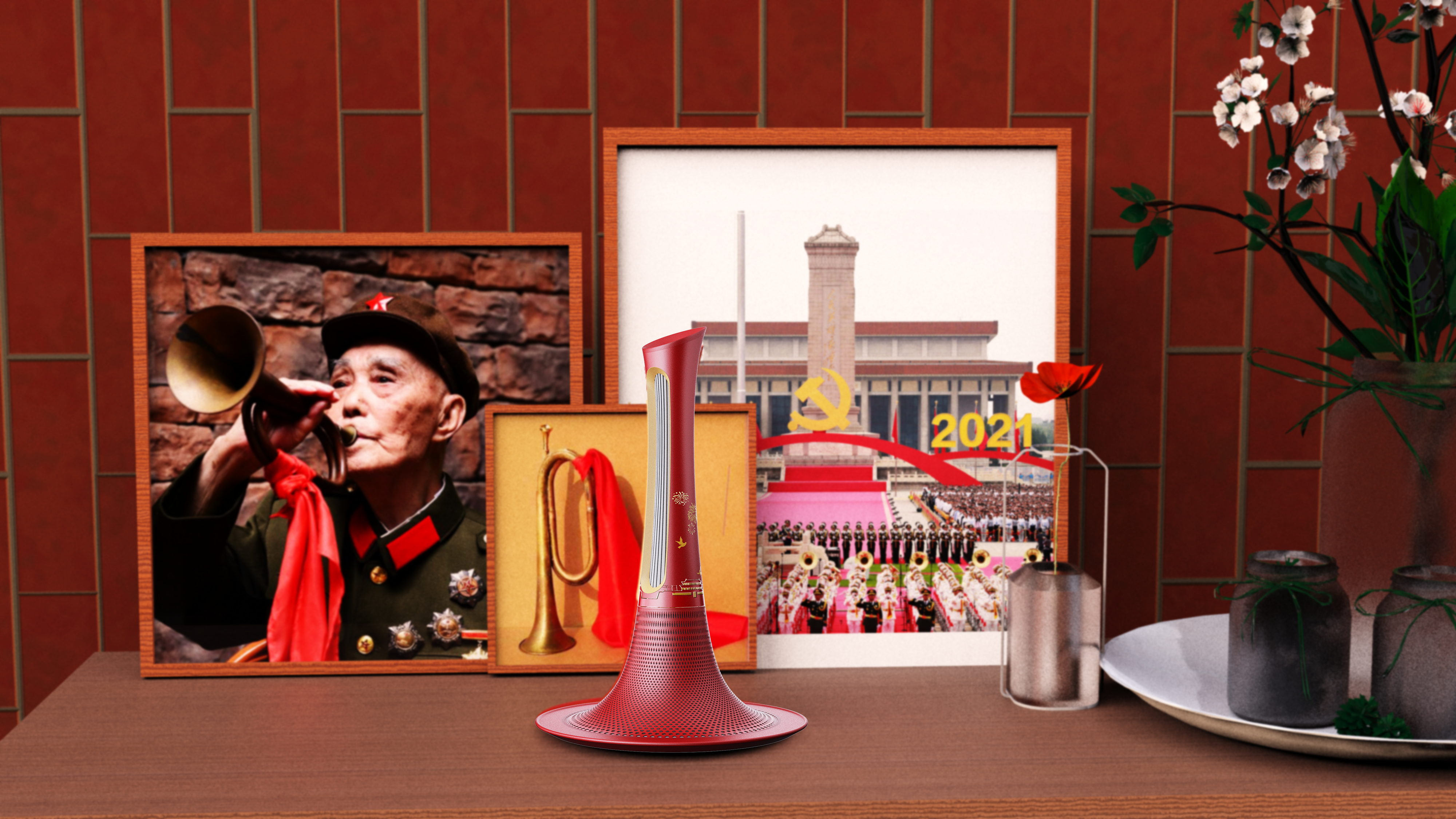 loudspeaker box，Red cultural creation，