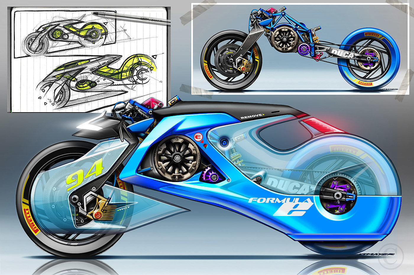 design sketch，industrial design，motorcycle，Dazzling，