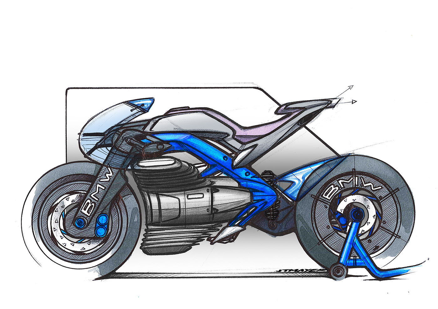 motorcycle，Hand drawn effect，Color rendering，industrial design，