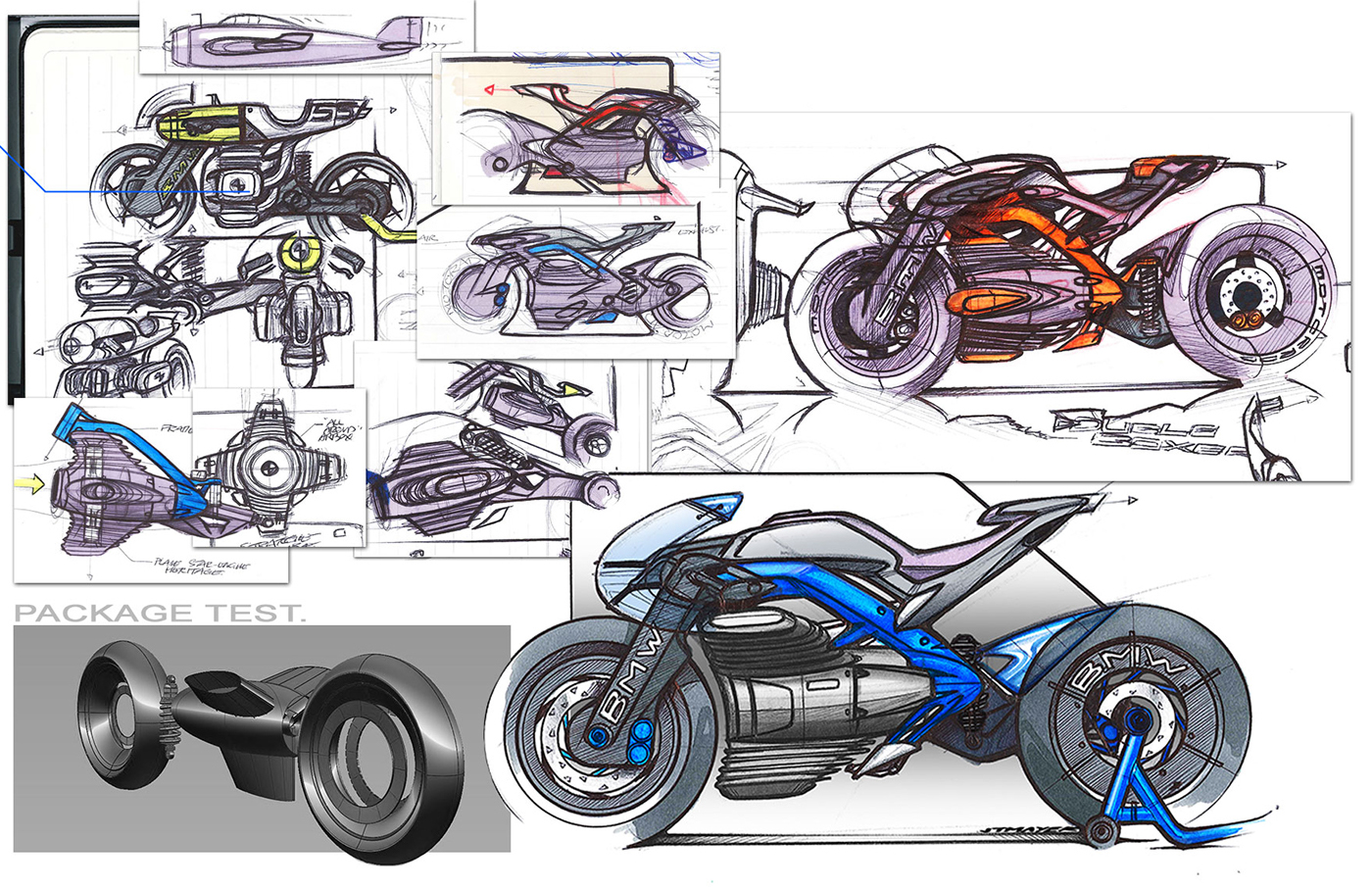 motorcycle，Hand drawn effect，Color rendering，industrial design，