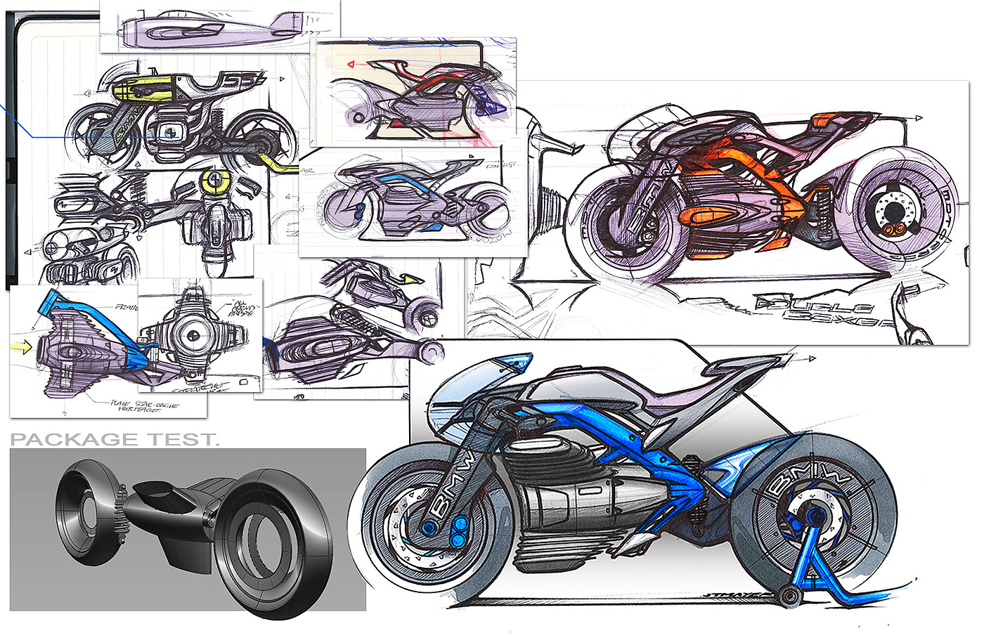 摩托车，手绘效果，彩色效果图，工业设计，