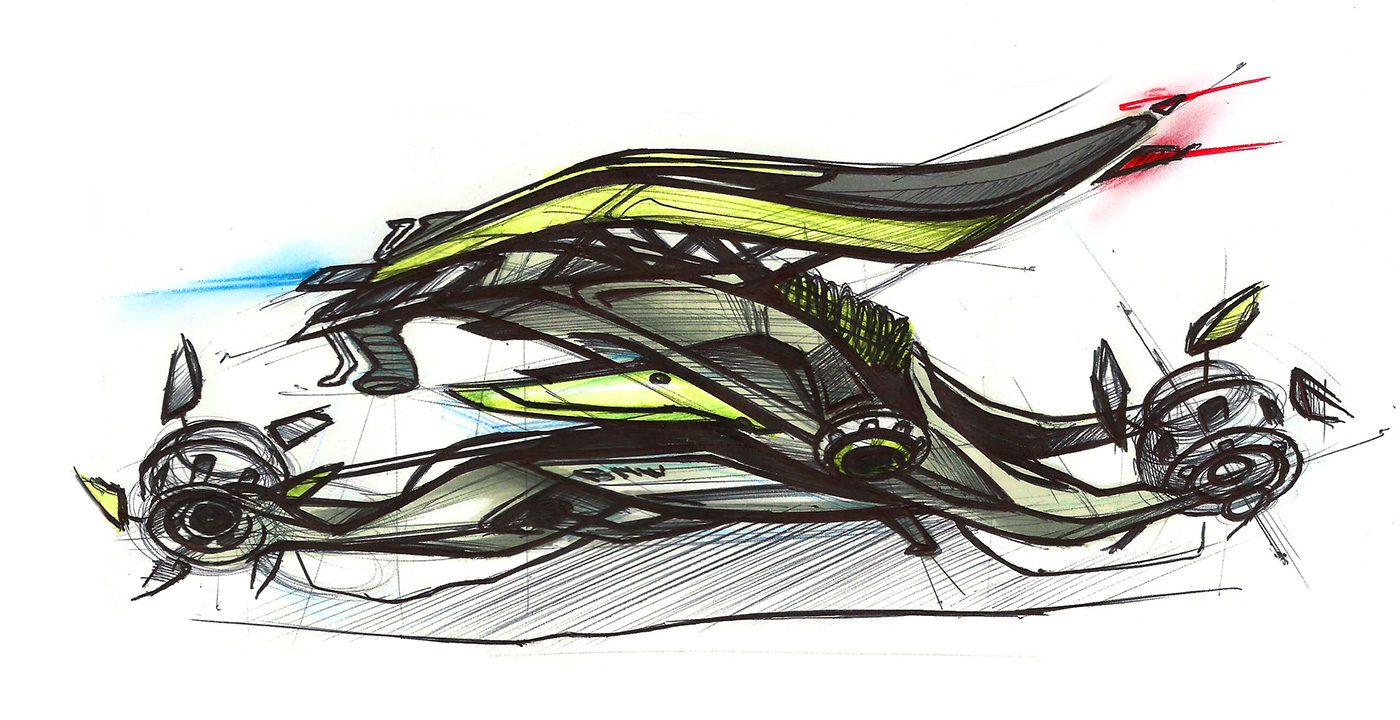 motorcycle，Hand drawn effect，Color rendering，industrial design，