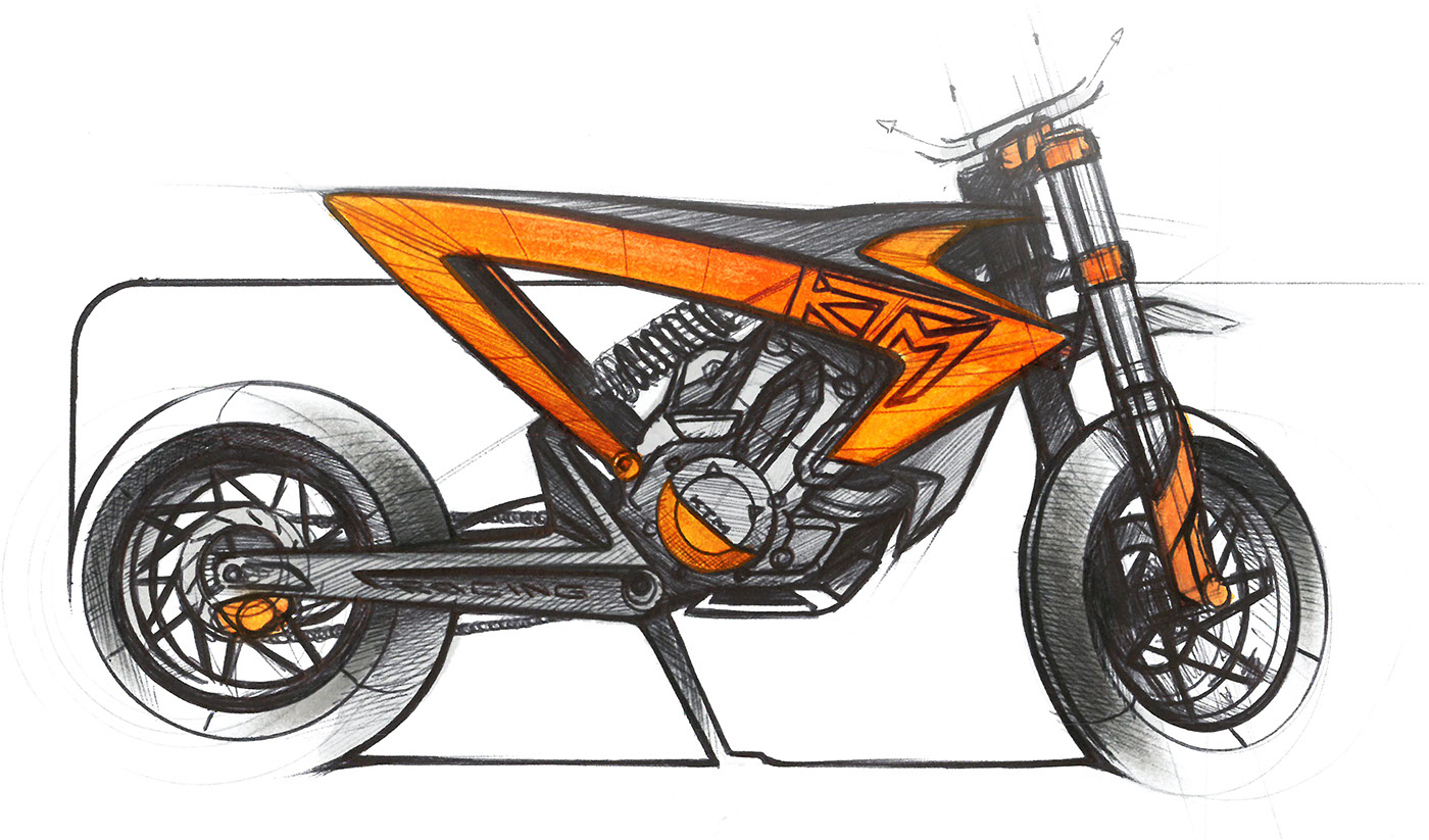 motorcycle，Hand drawn effect，Color rendering，industrial design，