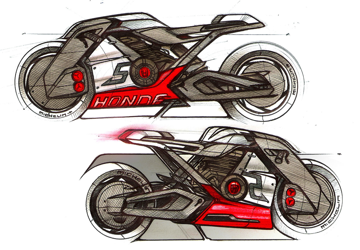 motorcycle，Hand drawn effect，Color rendering，industrial design，