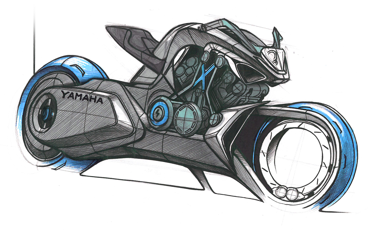 motorcycle，Hand drawn effect，Color rendering，industrial design，