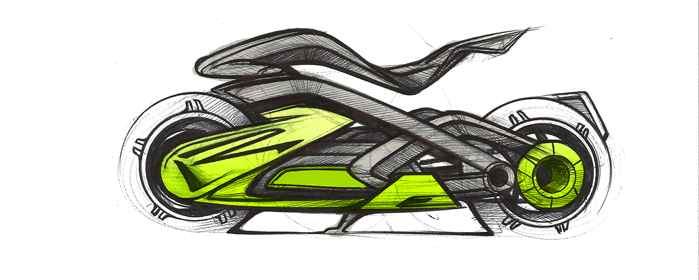 motorcycle，Hand drawn effect，Color rendering，industrial design，