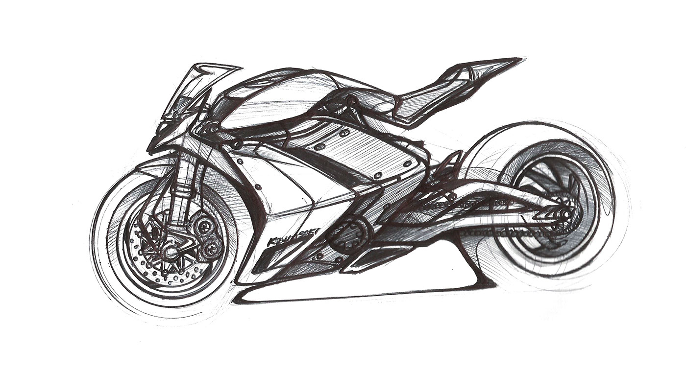 motorcycle，Hand drawn effect，Color rendering，industrial design，