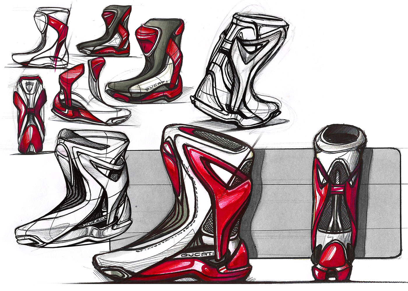 motorcycle，Hand drawn effect，Color rendering，industrial design，