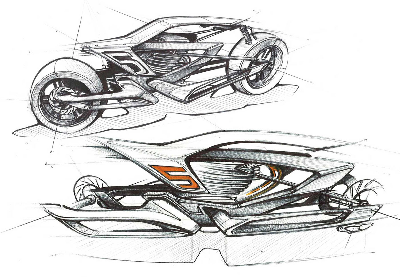 motorcycle，Hand drawn effect，Color rendering，industrial design，