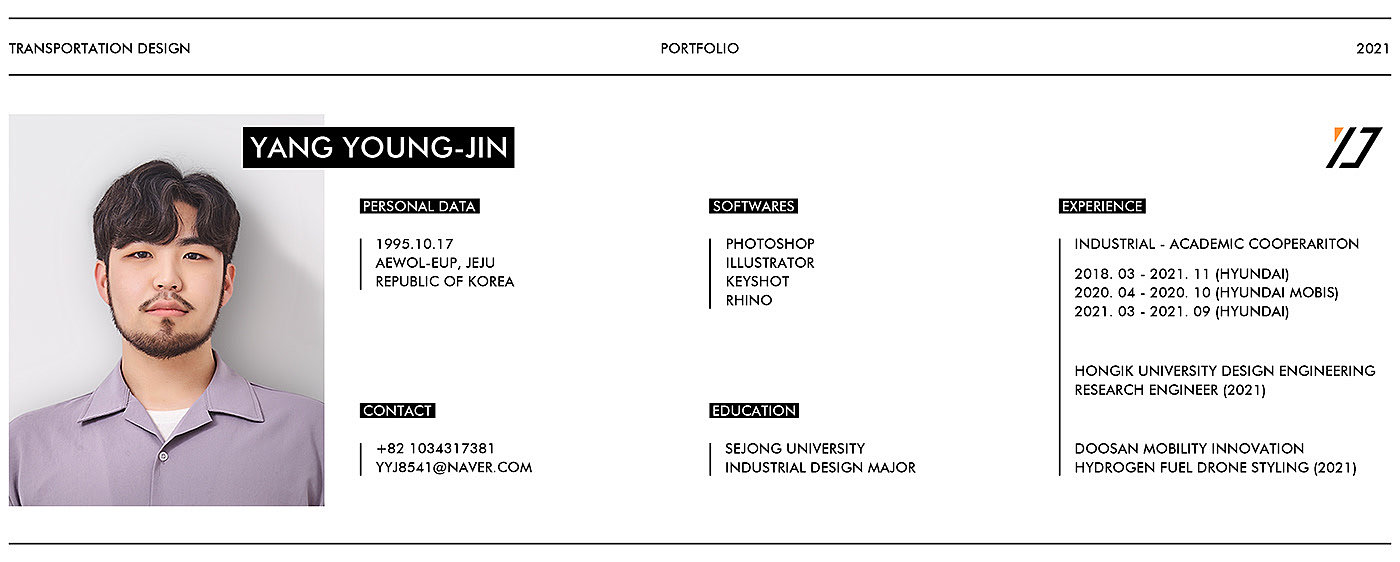 Yang Young jin，交通设计，作品集2021，MOBIS UNIT，IONIQ T，jaguar，FFE-H，