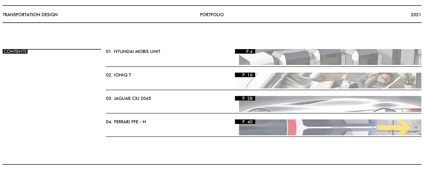 Yang Young jin，Traffic design，Works 2021，MOBIS UNIT，IONIQ T，jaguar，FFE-H，