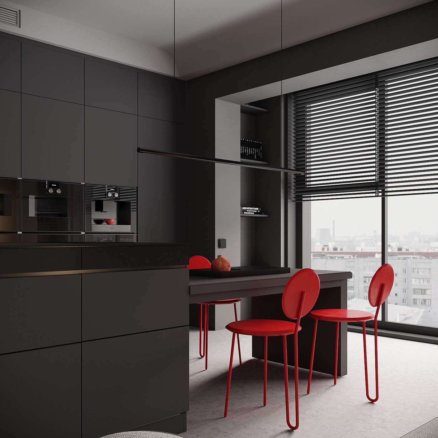 Interior design，young people，Modern simplicity，Grey + Red，