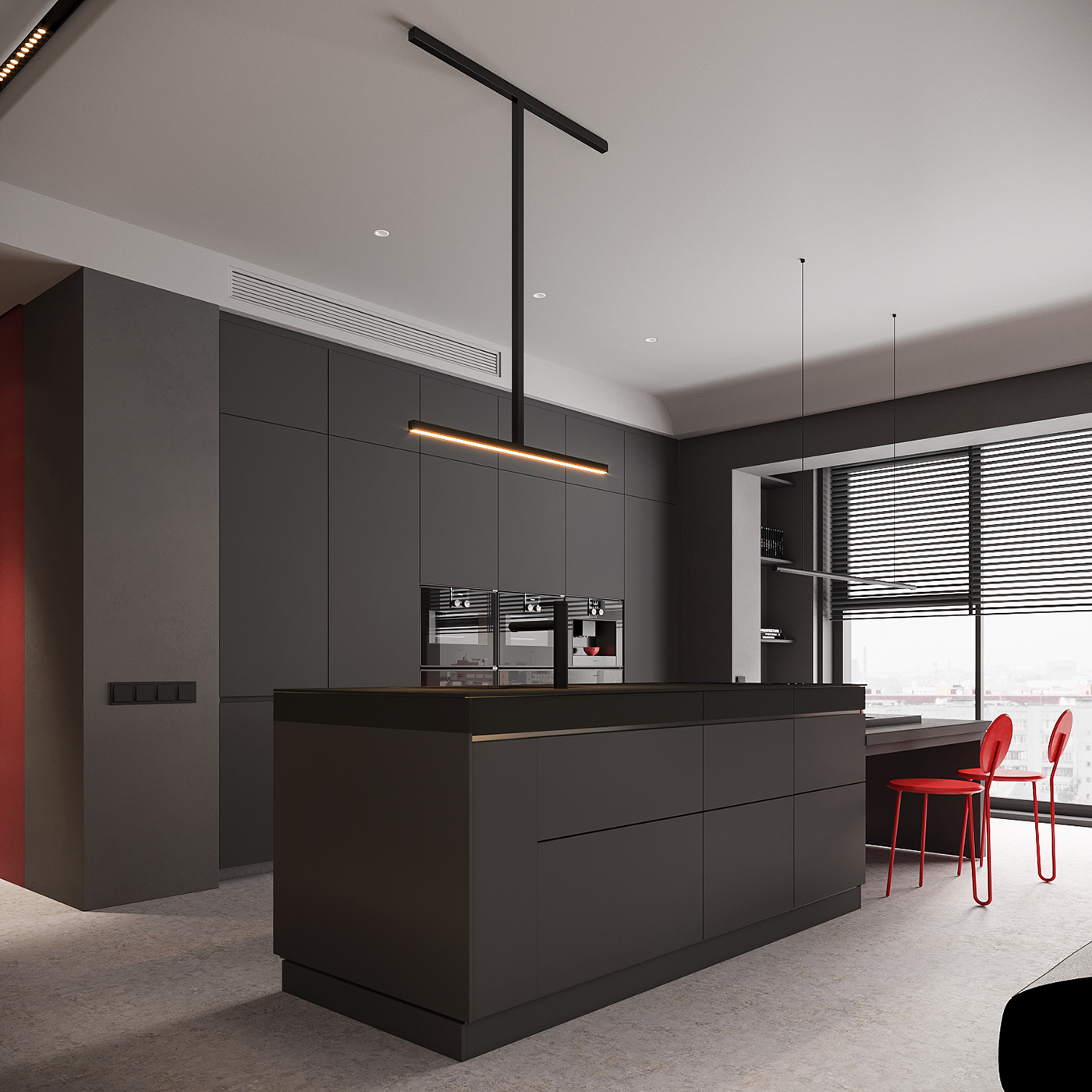 Interior design，young people，Modern simplicity，Grey + Red，