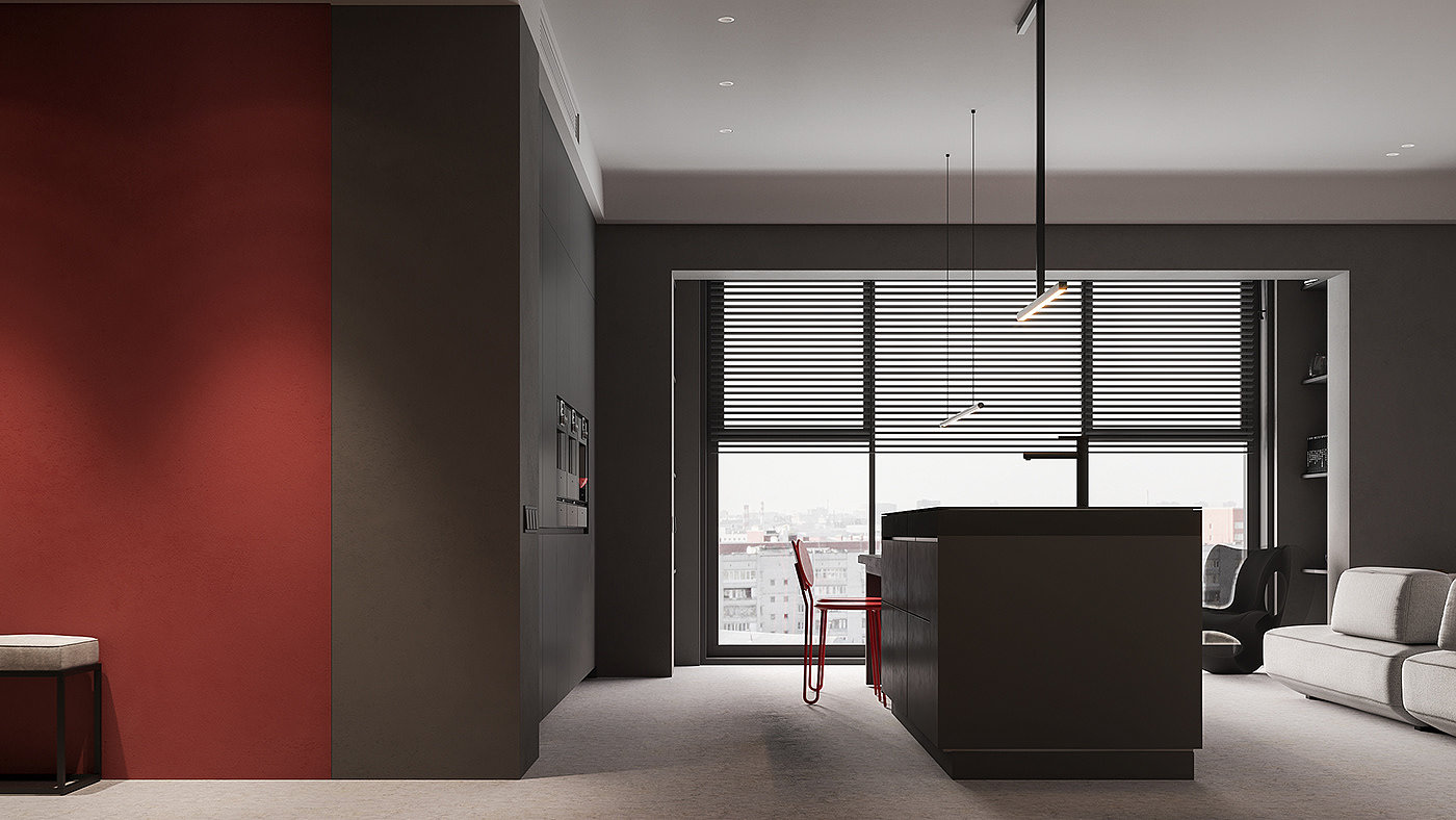 Interior design，young people，Modern simplicity，Grey + Red，
